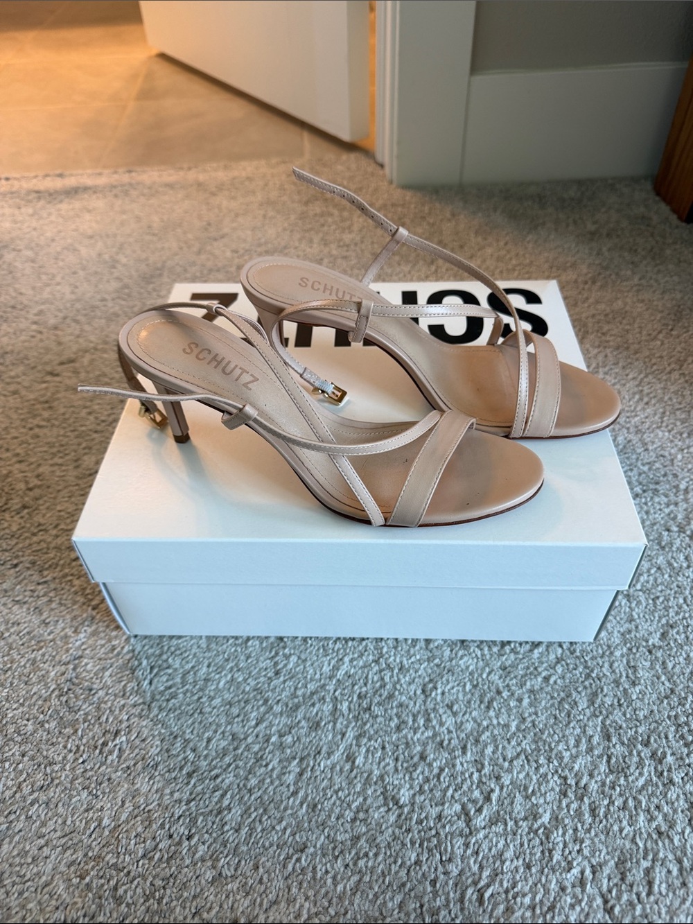 SCHUTZ Beige Strappy Slingback Heels